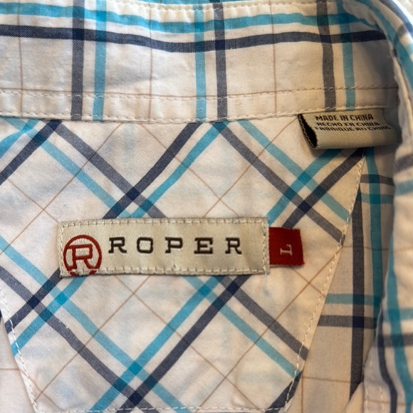 Roper Blue and White Casual Snap Button Down Shirt - Picture 2 of 7